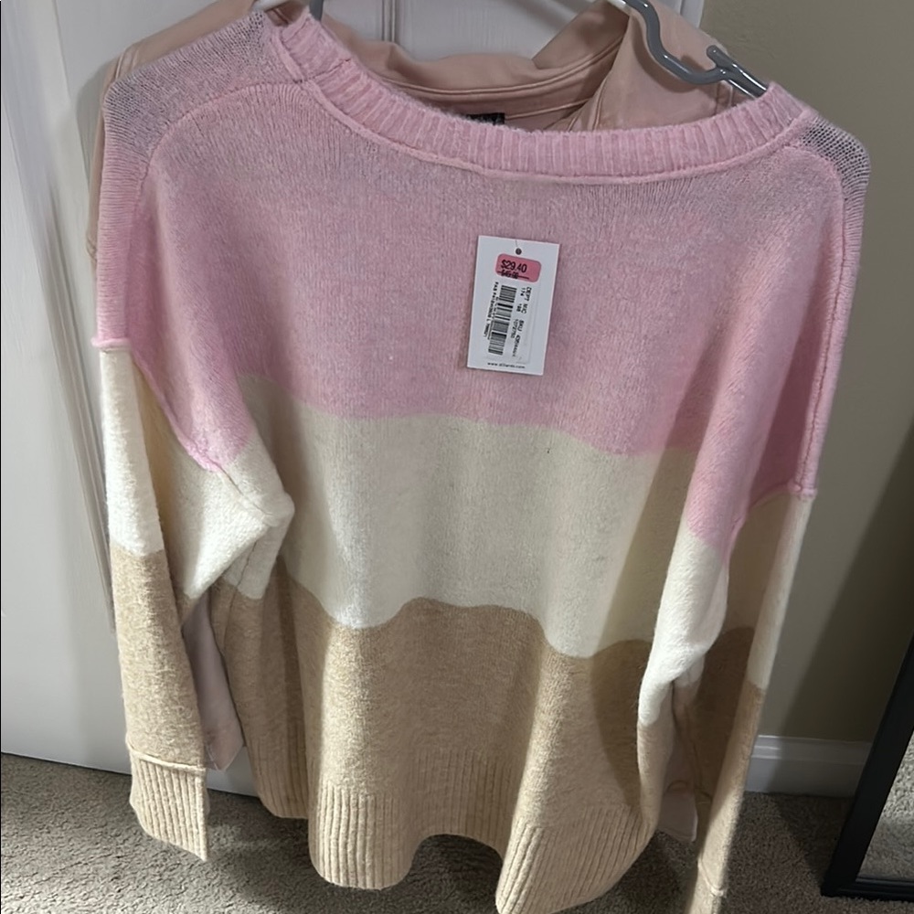 Colorblock Pink, Cream, and Tan Sweater